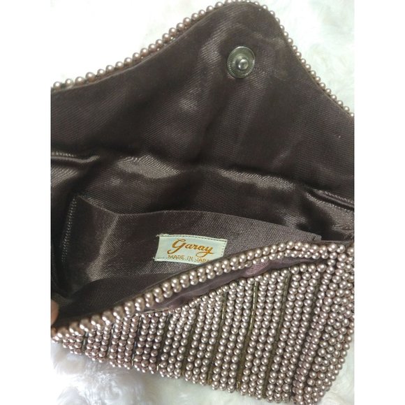 Vintage Beaded Clutch Garay Made in Japan Light Brown - Picture 4 of 5